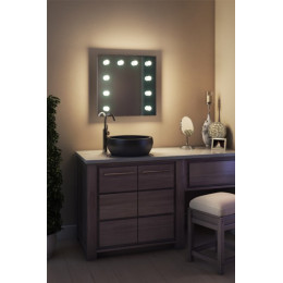 Зеркало в ванную комнату с подсветкой лампочками Ария 50х50 см